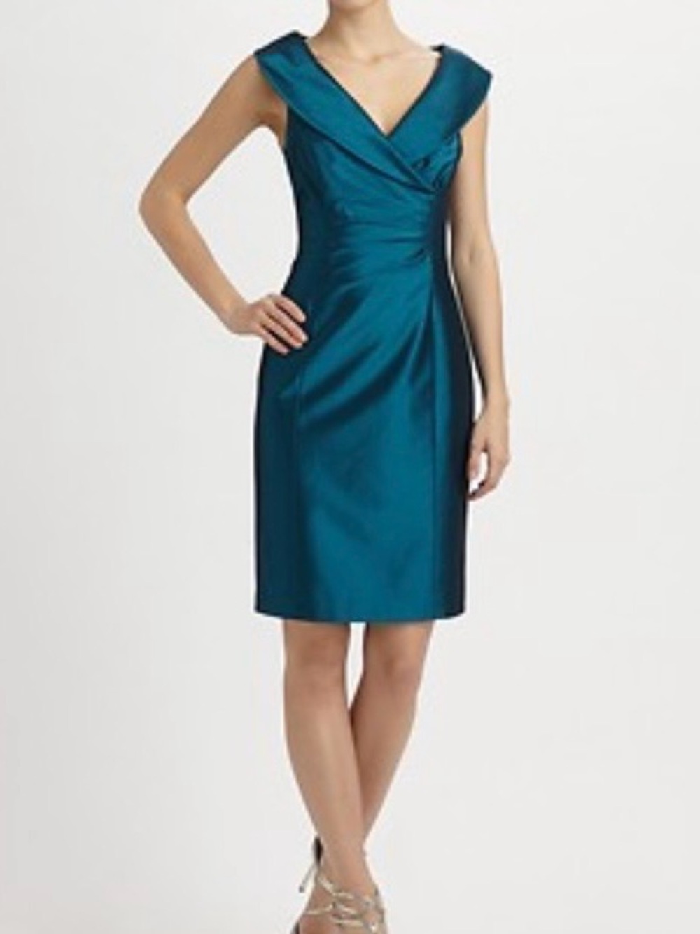 Kay Unger blue V-Neck Sheath Midi Dress